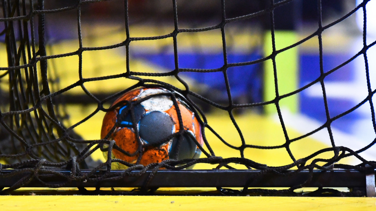 Handball ball and the net from the goal