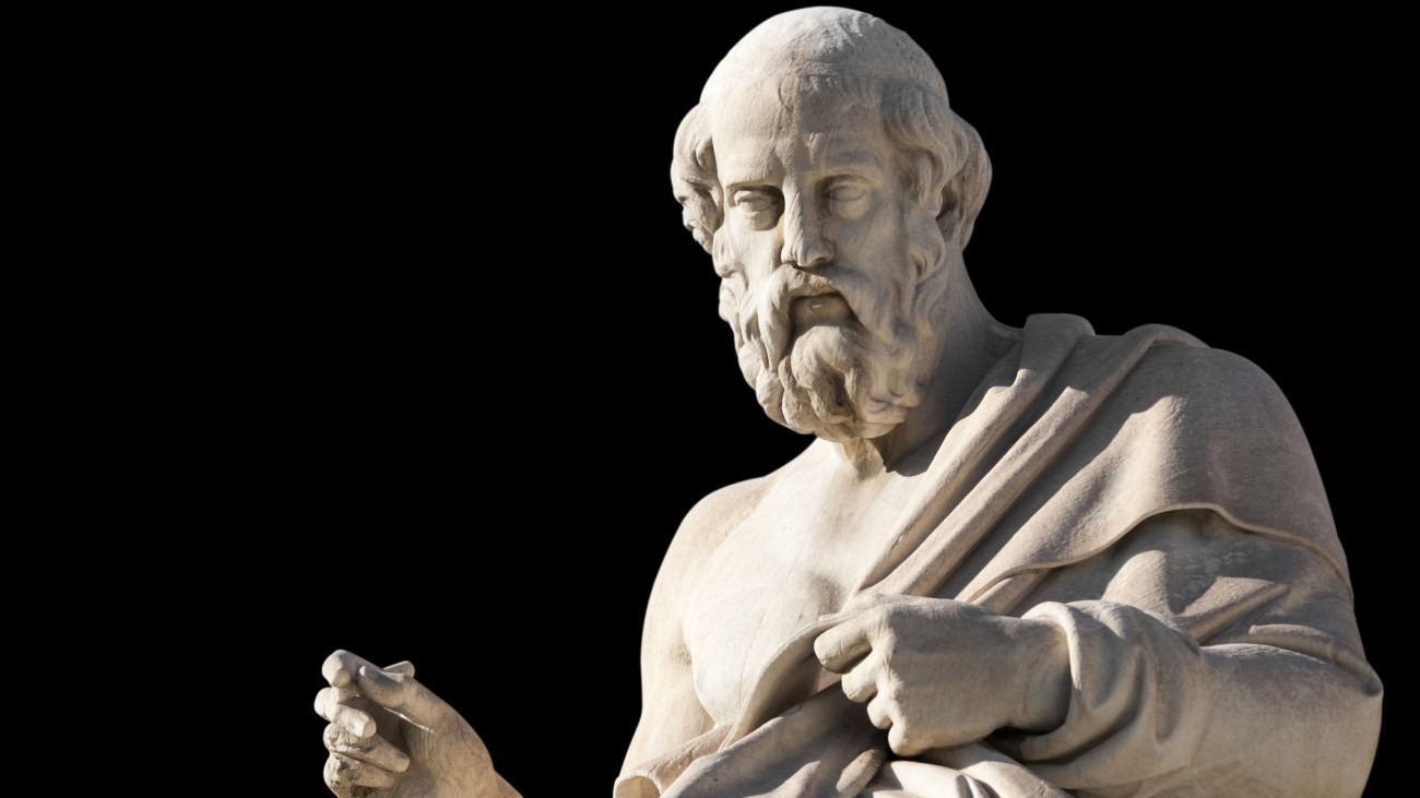 classic statue of Plato from side close up, academy of Athens