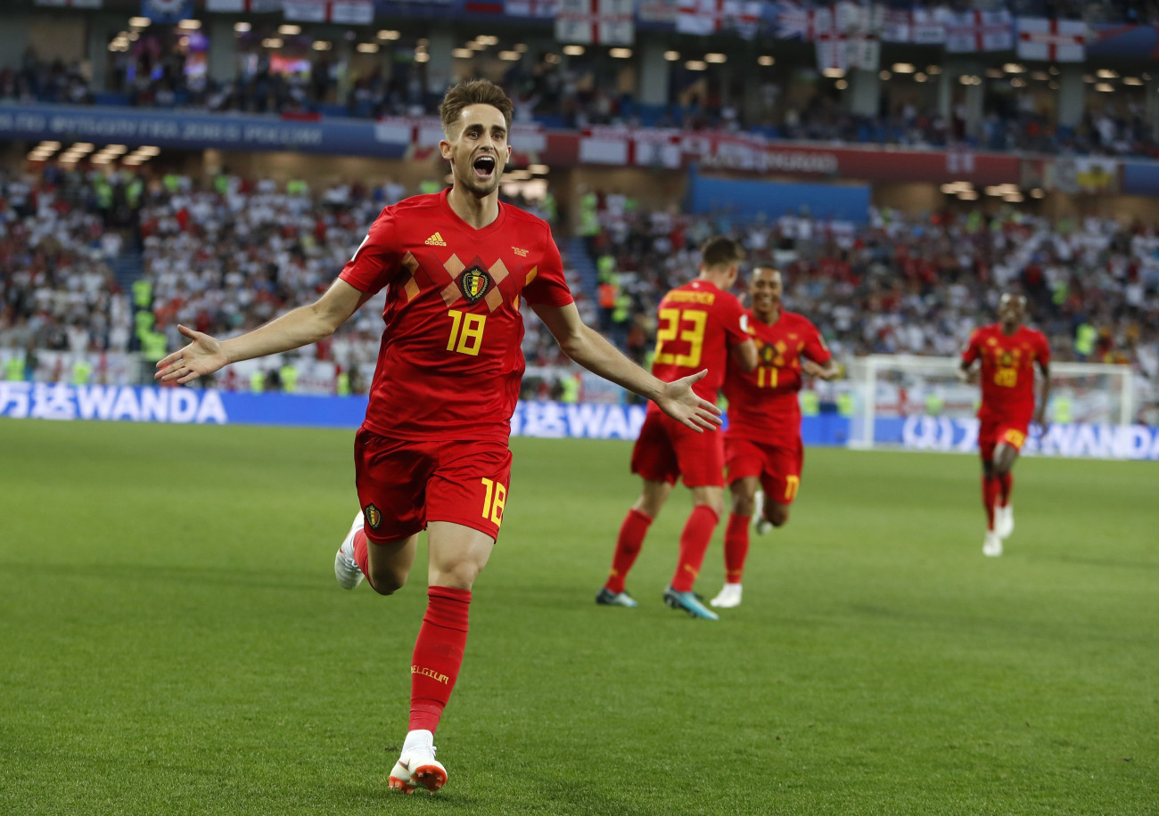 Kalinyingrád, 2018. június 28.
A belga Adnan Januzaj, miután berúgta csapata első gólját az Anglia  Belgium mérkőzésen, az oroszországi labdarúgó-világbajnokság G csoportjának harmadik fordulójában Kalinyingrádban 2018. június 28-án. (MTI/AP/Alastair Grant)