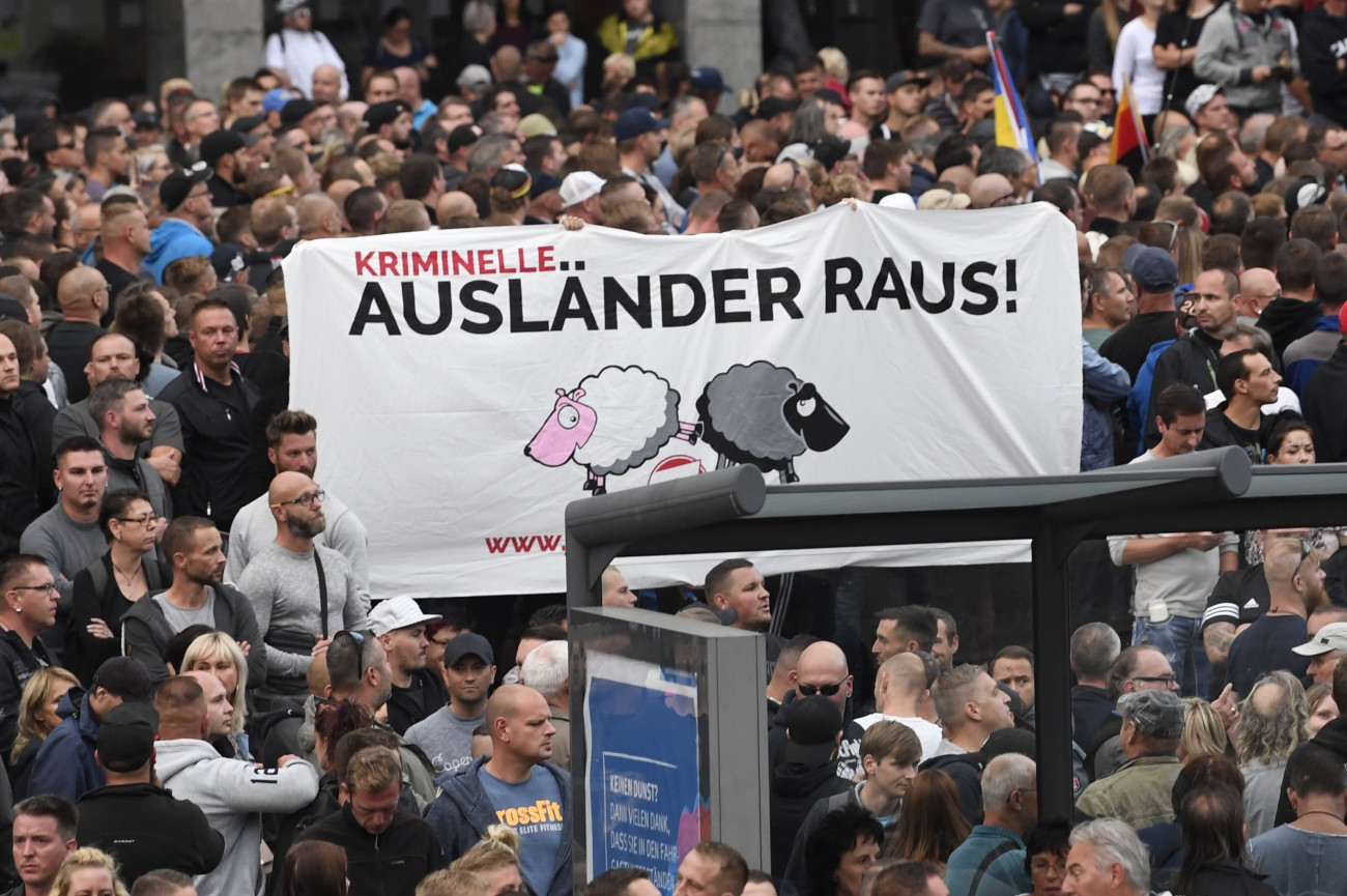 Chemnitz, 2018. augusztus 27.
Szélsőjobboldali tüntetők 