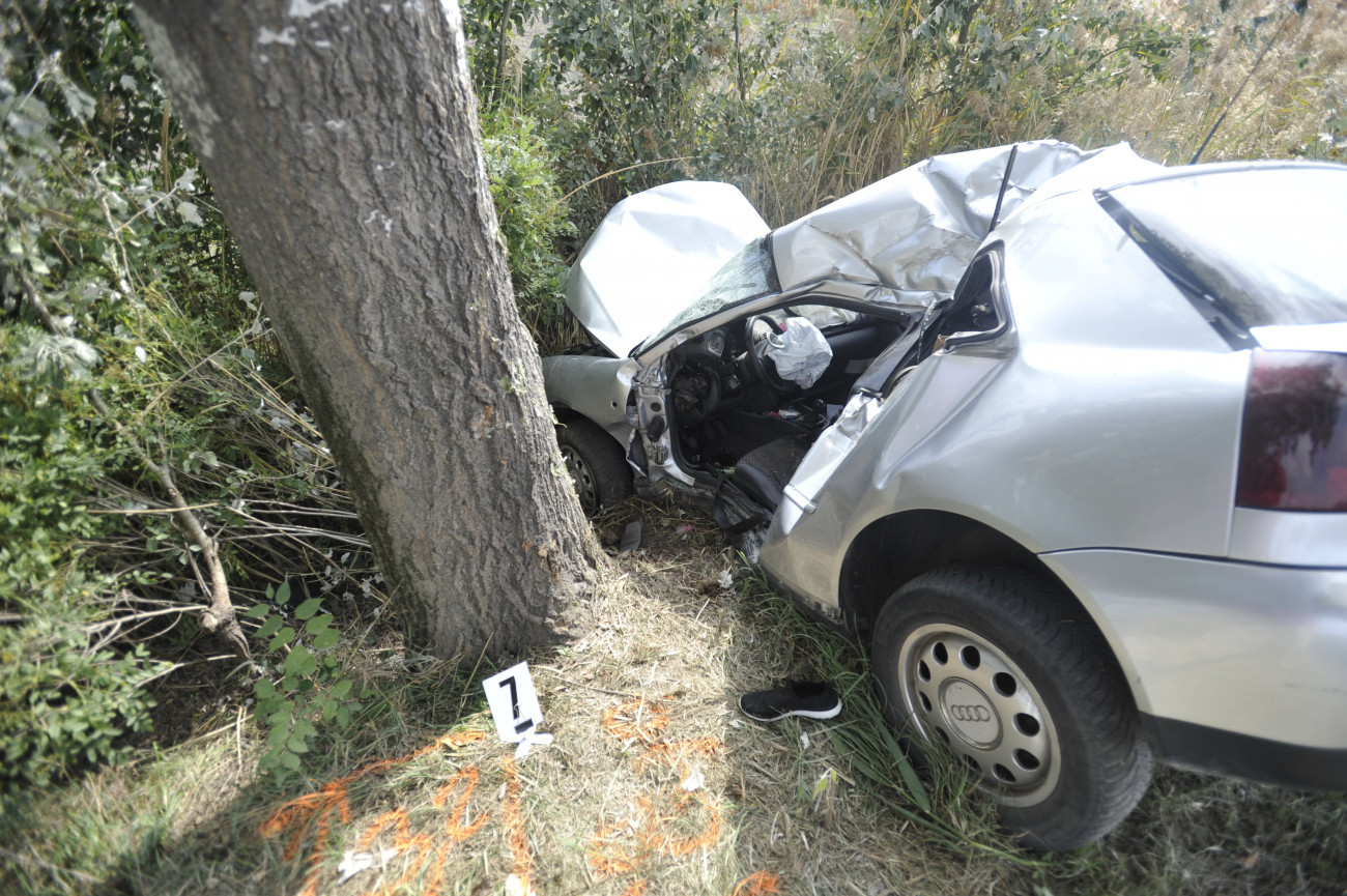 Dabas, 2019. szeptember 25.
Az útról lesodródott, fának ütközött, összetört személygépkocsi Dabas közelében 2019. szeptember 25-én. A sofőr a helyszínen meghalt.
MTI/Mihádák Zoltán