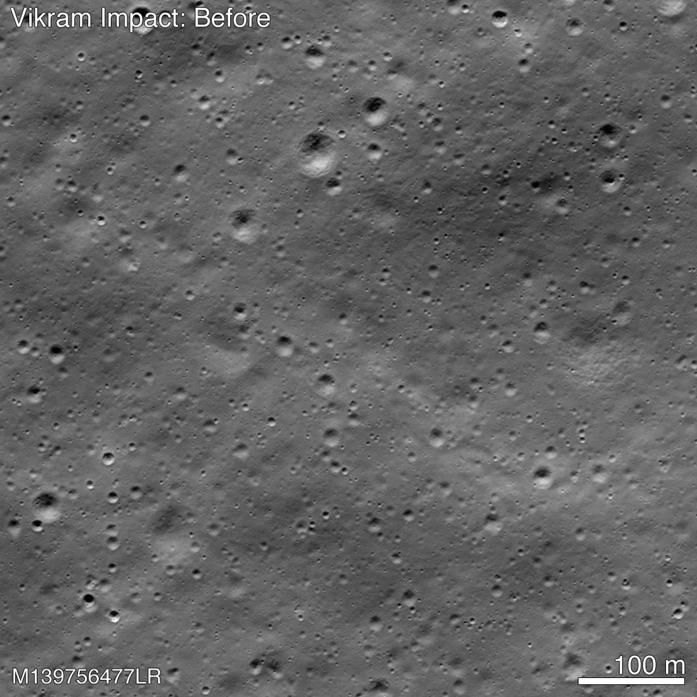 Előtte/utána képek a Csandraján-2 Hold-szonda becsapódásának helyszínéről (NASA/Goddard/Arizona State University)