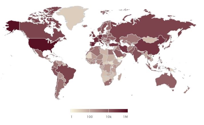 Az esetek összes száma világszerte.
Worldometers.info