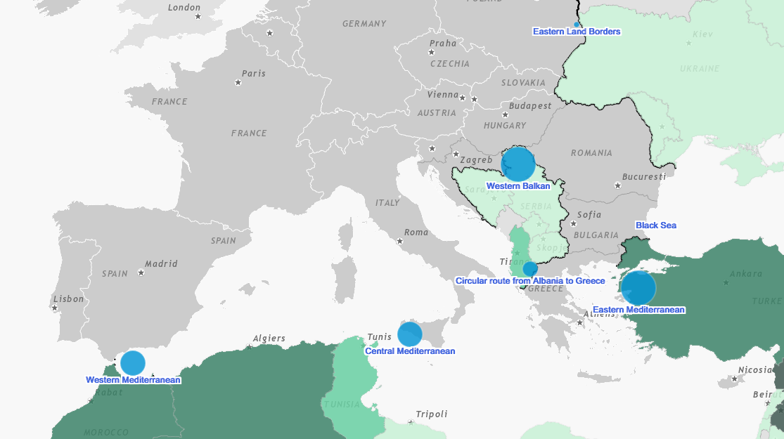A főbb migrációs útvonalak (Frontex/ArcGIS)