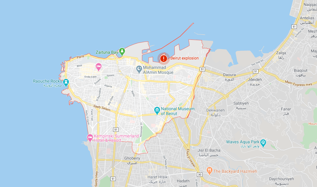 A robbanás helyszínét megjelölve tartják a Google Térképen