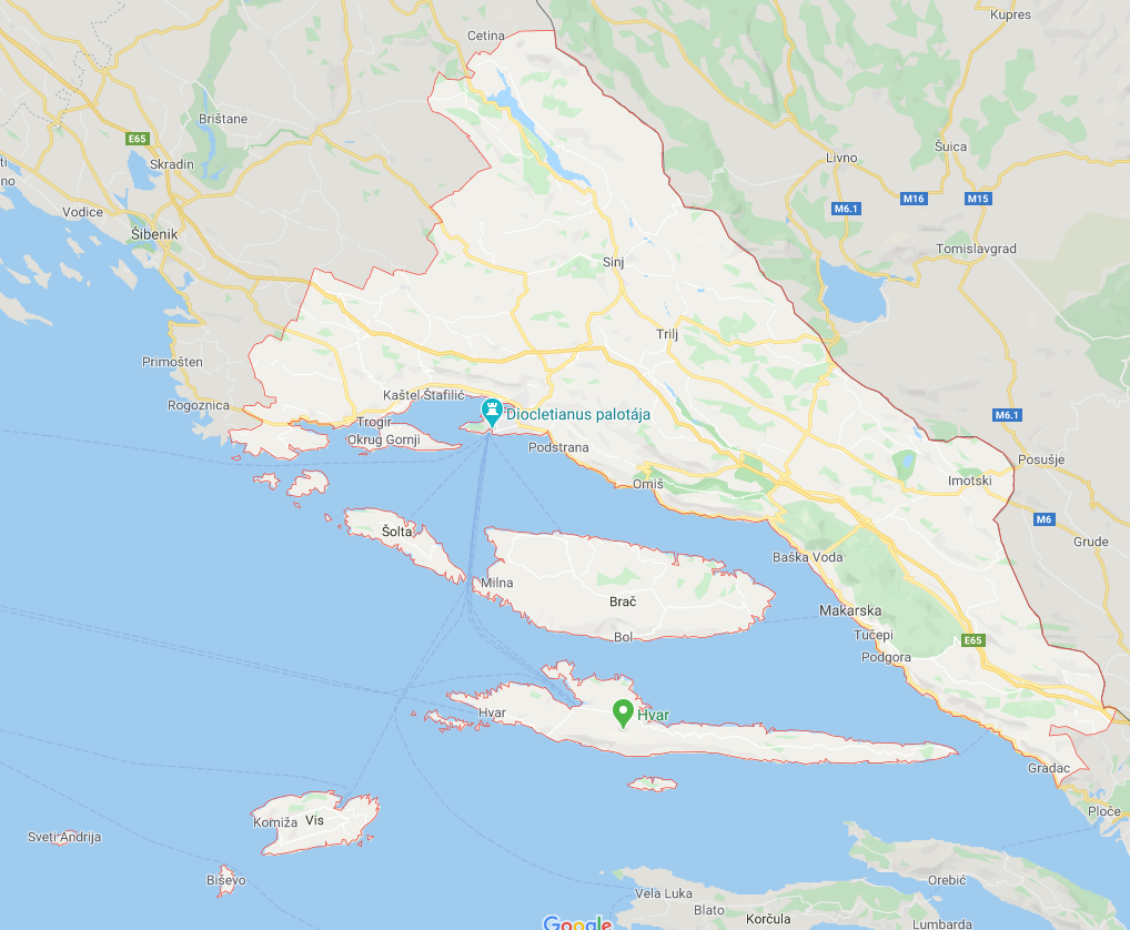 Split-Dalmát megye, Horvátország (Forrás: Google Térkép)