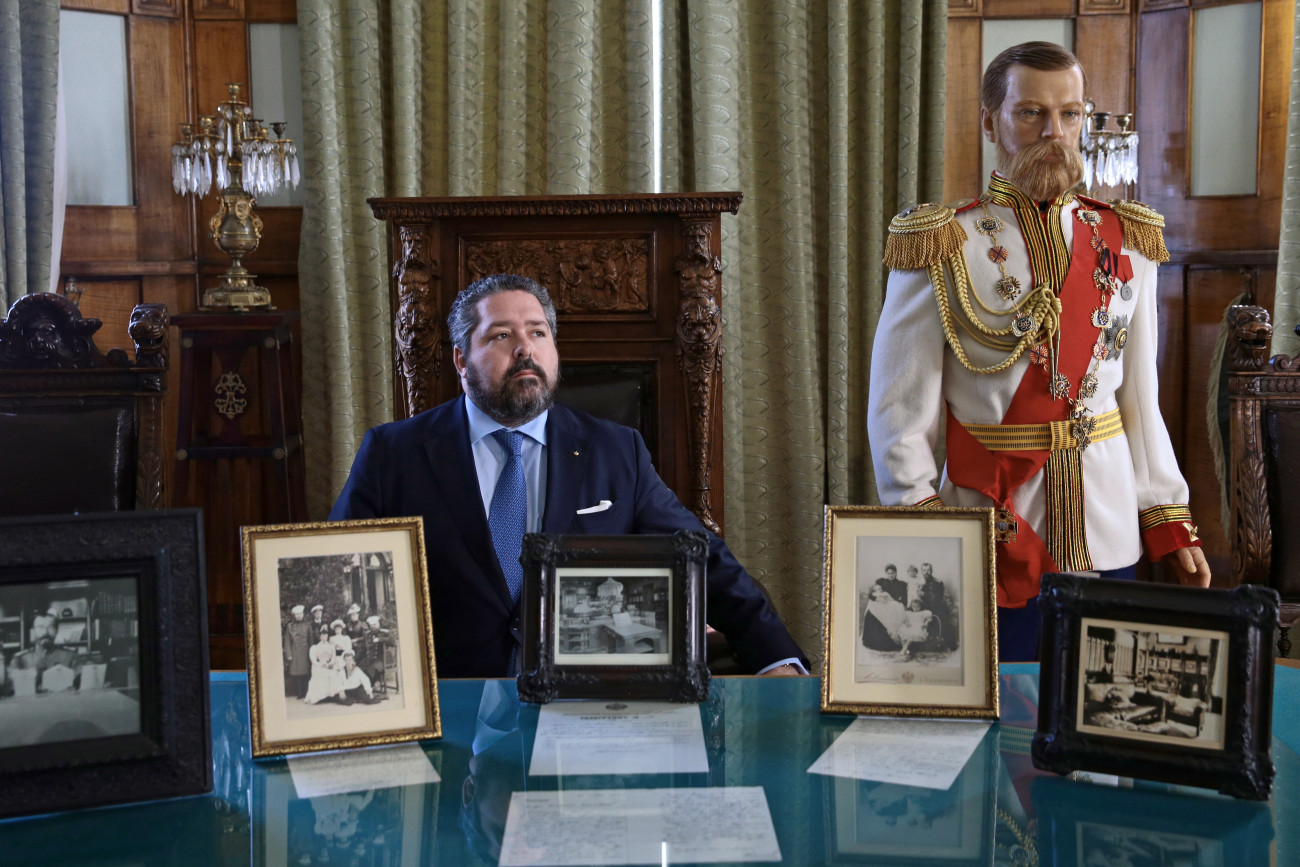 YALTA, CRIMEA, RUSSIA - OCTOBER 21, 2019: Grand Duke George Mikhailovich of Russia at a desk in a study of Emperor Nicholas II of Russia during an international academic conference titled 