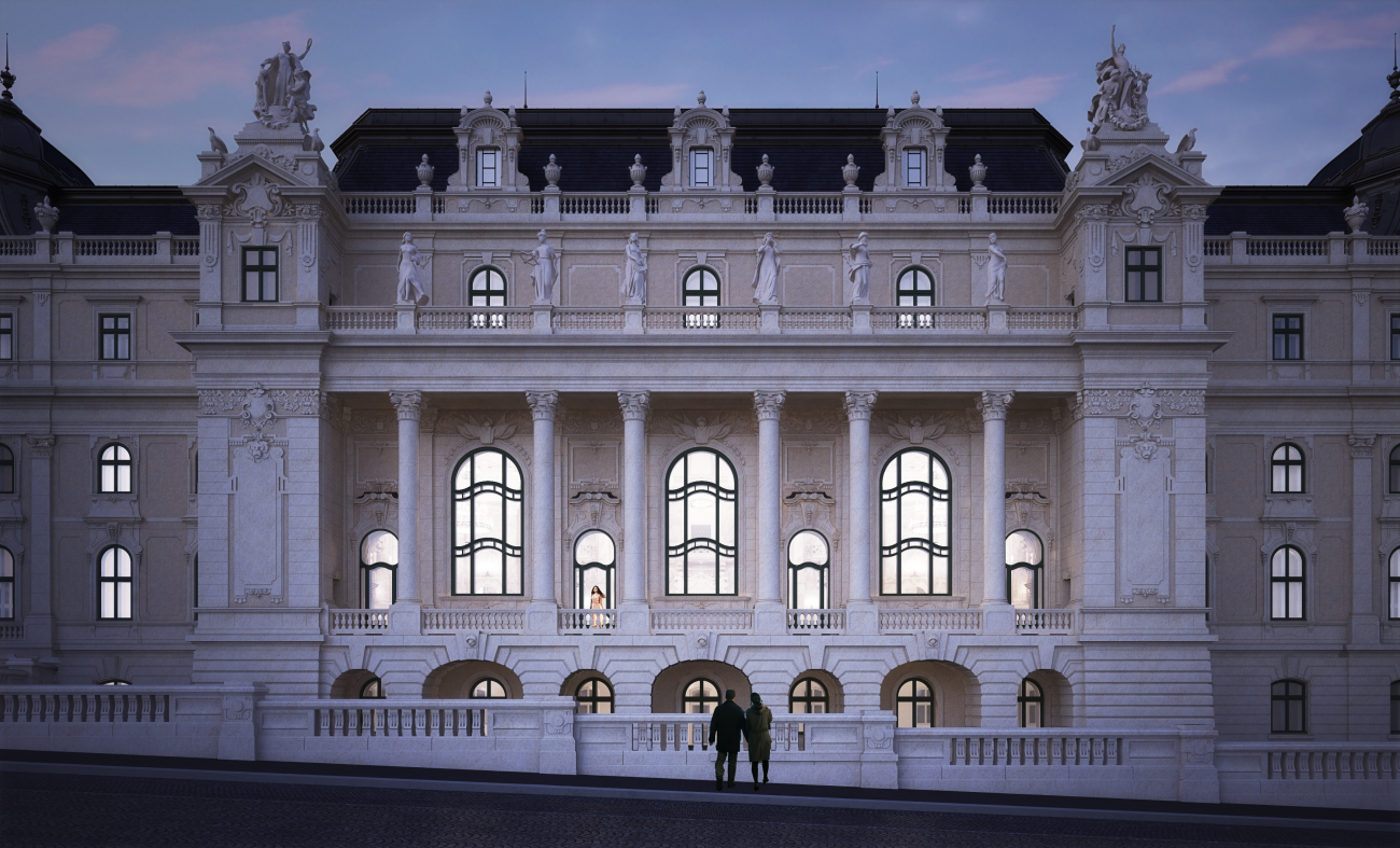 Látványterv a Budavári Palota újjászülető B épületéről – Forrás: Várkapitányság