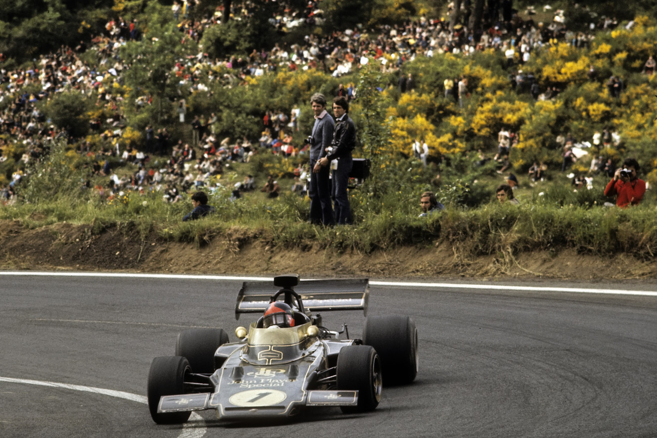 Emerson Fittipaldi, Lotus-Ford 72D, Grand Prix of France, Charade Circuit, 02 July 1972. (Photo by Bernard Cahier/Getty Images)