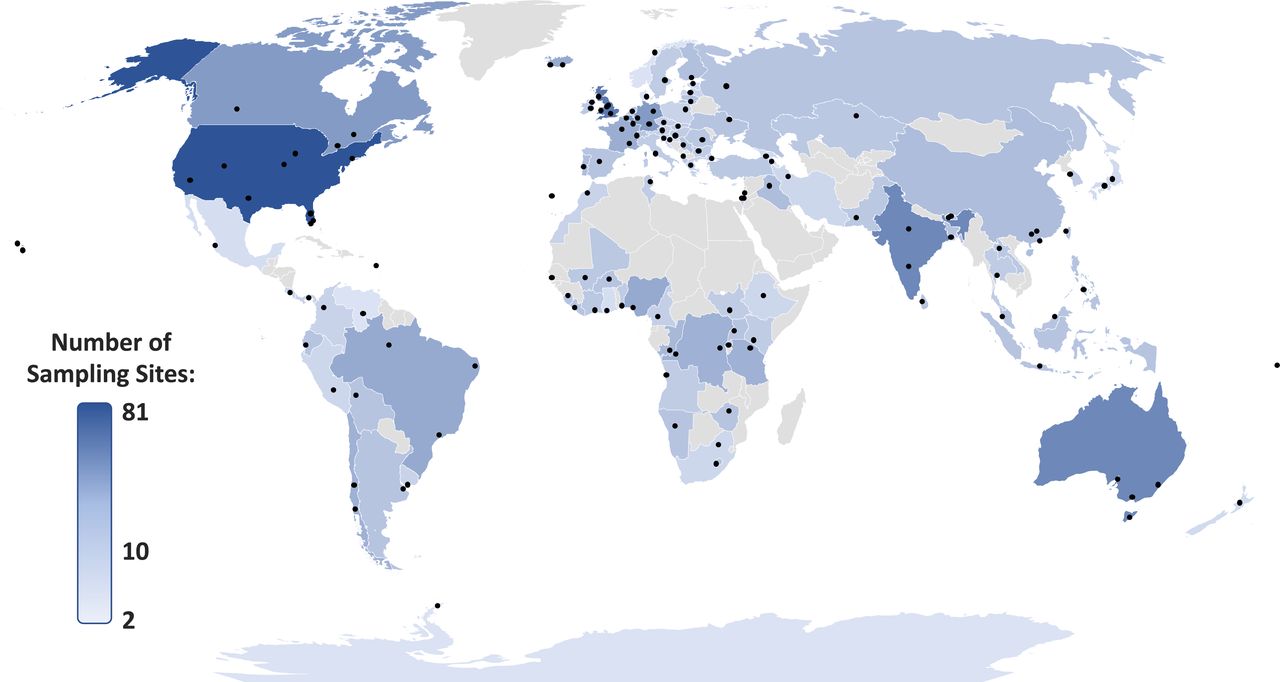 Mintavételi helyek (Forrás: pnas.org)