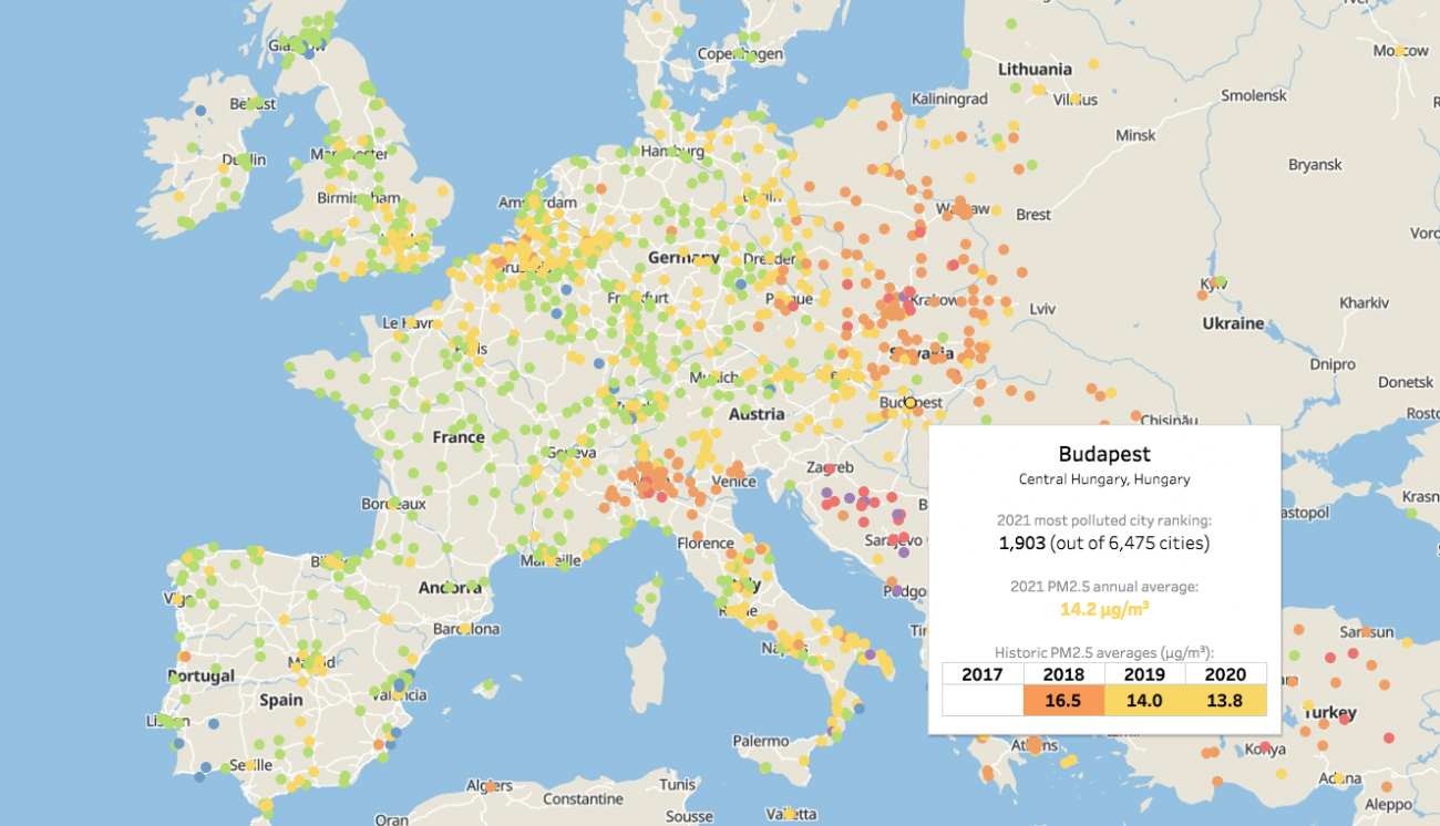 Az adatokat mutató interaktív világtérképért kattintson ide! (Forrás: IQAir jelentés)