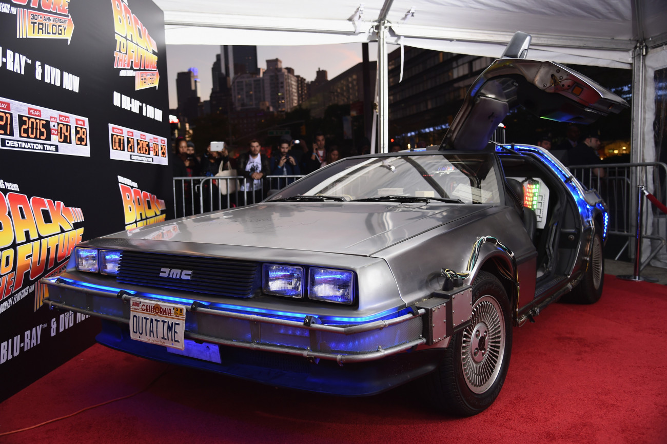 NEW YORK, NY - OCTOBER 21:  A DeLorean car on the red carpet during the Back to the Future reunion with fans in celebration of the Back to the Future 30th Anniversary Trilogy on Blu-ray and DVD on October 21, 2015 at AMC Loews Lincoln Square 13 in New York City.  (Photo by Ilya S. Savenok/Getty Images for Universal Pictures Home Entertainment)