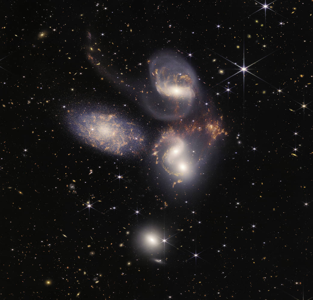A Stephan-kvintett a James Webb-űrtávcső felvételén. Forrás: NASA, ESA, CSA, and STScI