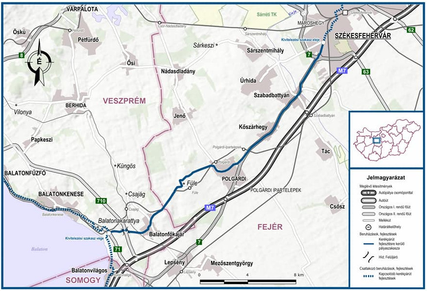 A Székesfehérvár-Balatonakarattya közötti szakasz a NIF Zrt. térképén.