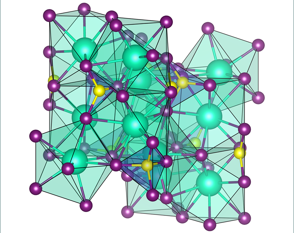 A Cs3Cu2I5 perovszkit kristályrács térbeli szerkezete (Forrás: ELKH)