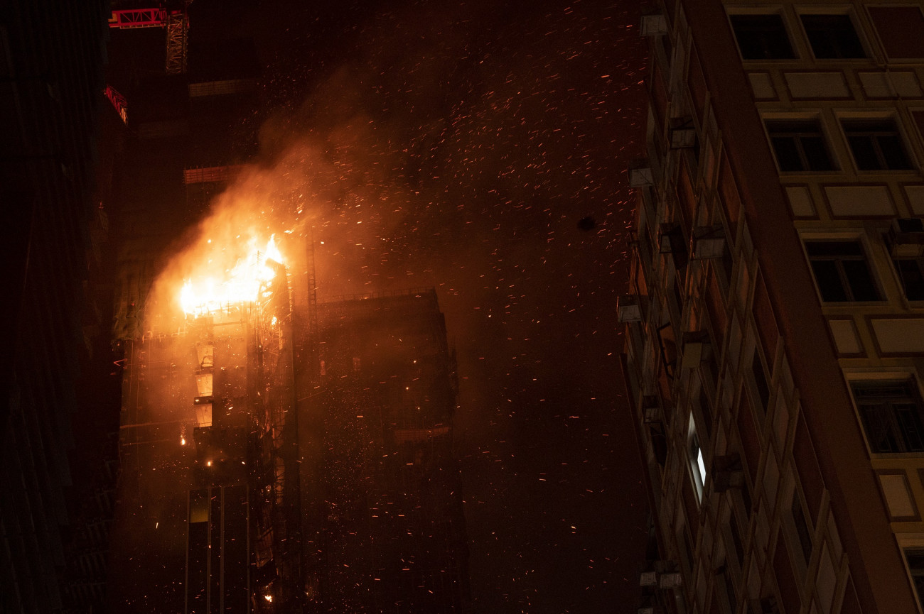 HONG KONG, CHINA - MARCH 3: A fire breaks out in an office building in Hong Kong, China on March 3, 2023. (Photo by Miguel Candela/Anadolu Agency via Getty Images)