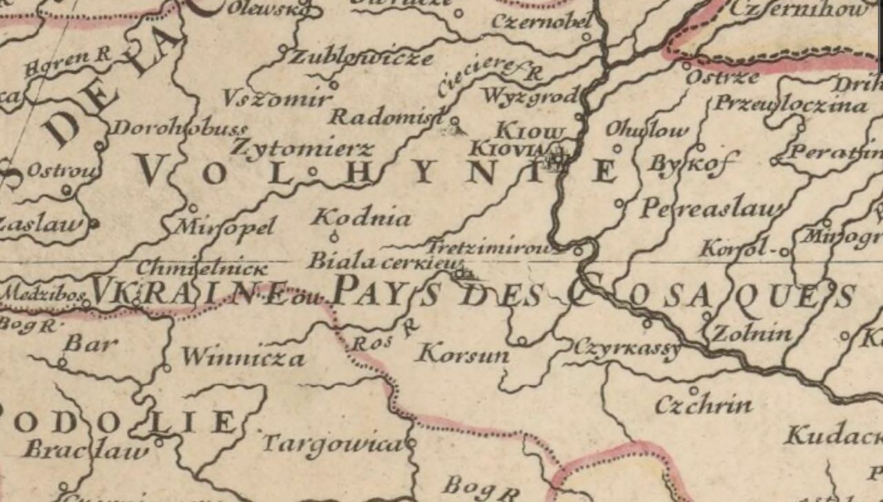 Egy XVII. századi francia térkép, amelyen egyebek között Ukrajna mint a kozákok földje szerepel. Forrás:Twitter/DNLS