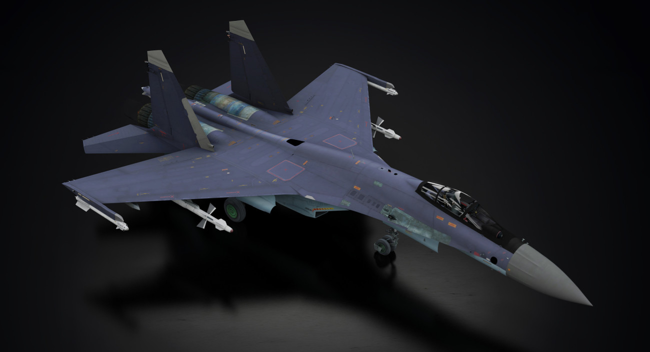 Soviet russian airplane fighter jet fully loaded  in dark background view from top 3d render