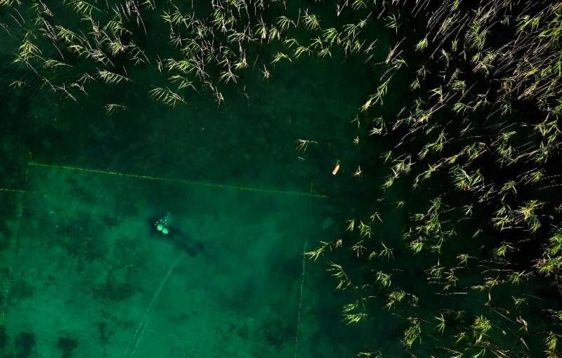 Búvárrégész kutat az Ohridi-tó mélyén. Forrás: X / David Harrison