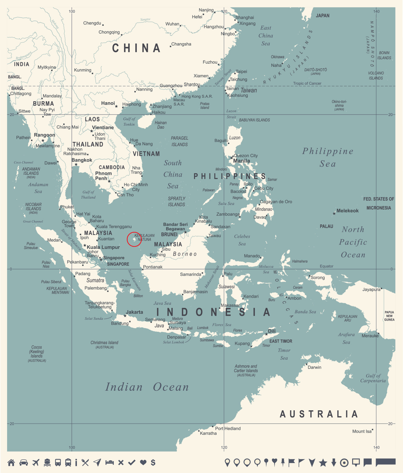 Térkép a Natuna-szigetek elhelyezkedéséről. (Fotó:Getty Images).