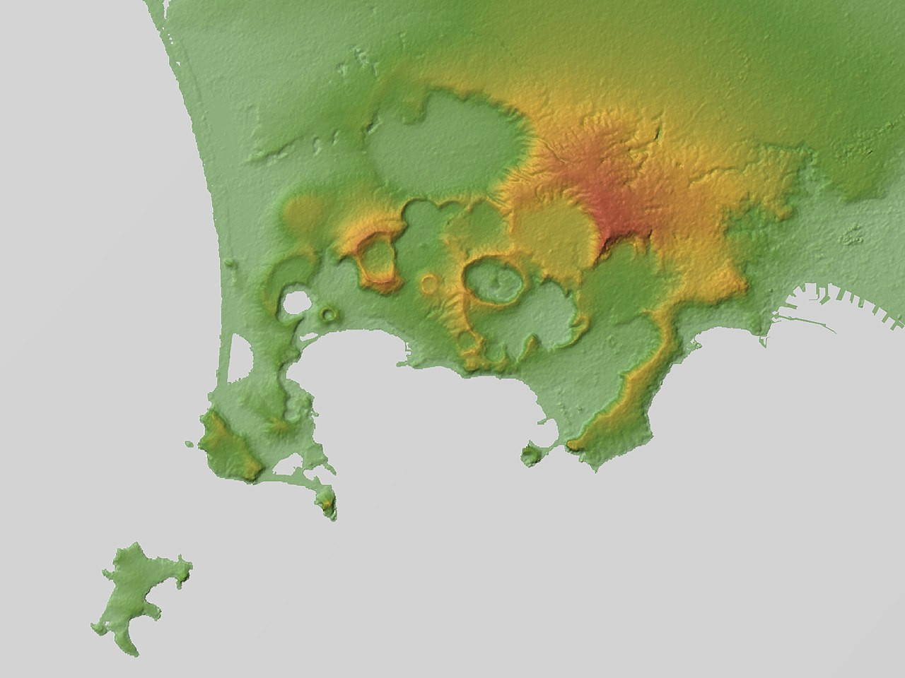 A régió topográfiai térképe (Wikipédia, Batholith; topográfiai adatok: NASA's SRTM-1)