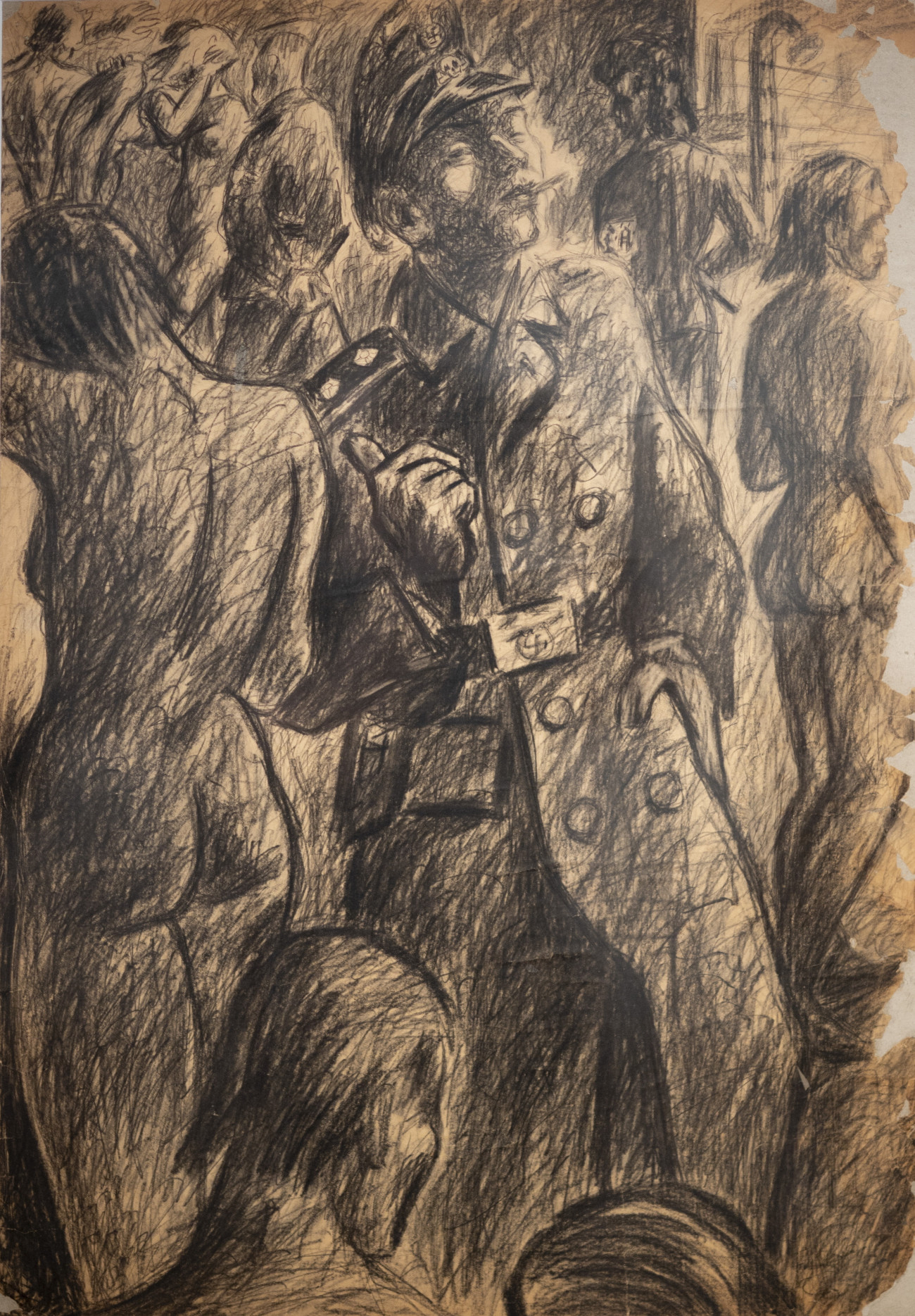 Budapest, 2024. április 15.
Kádár György Dr. Mengele válogat (1945) című alkotása az Így történt. A holokauszt korai emlékezete szemtanú művészek alkotásain című kiállítás sajtóbemutatóján a Magyar Nemzeti Galériában (MNG) 2024. április 15-én. A tárlat, amely harminc művész szemén keresztül mutatja be a nyolcvan évvel ezelőtt lezajlott magyarországi holokauszt emlékezetét, április 17-én nyílik meg a látogatók előtt.
MTI/Szigetváry Zsolt