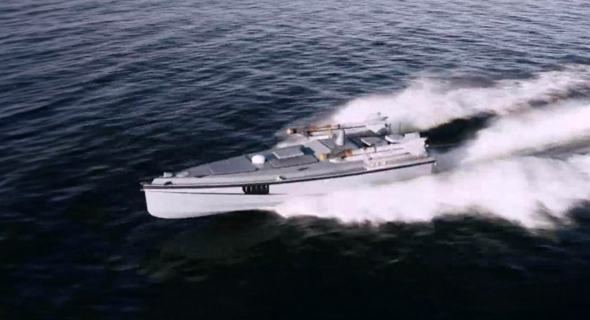 Két légiharc-rakétát hordozó ukrán Magura V7 tengeri drón. Egy ilyen robot lőtt le nemrég egy orosz Szu-30-as vadászgépet.  Kép: GUR