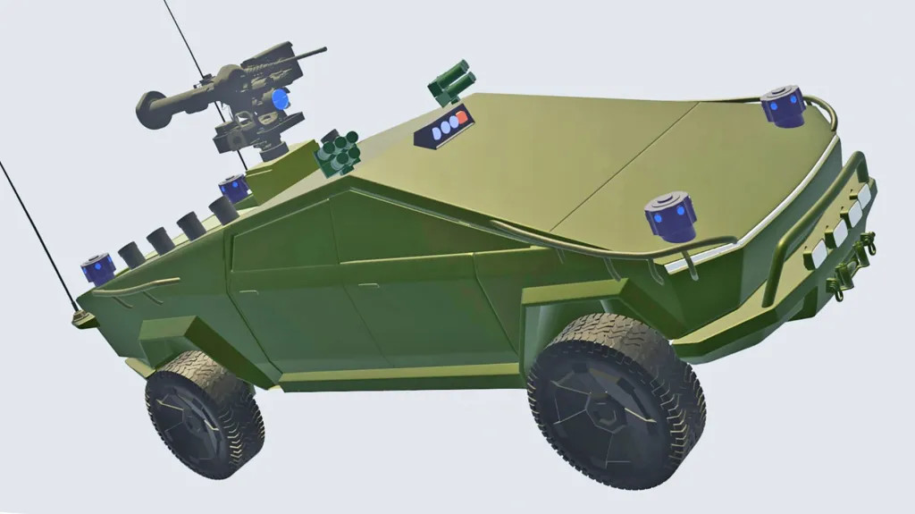 Ilyen lenne egy Tesla Cyber Truck-ból kialakított, távolról irányított, felfegyverzett drón. Kép: (Mr Vu The Vuong / aircraft101