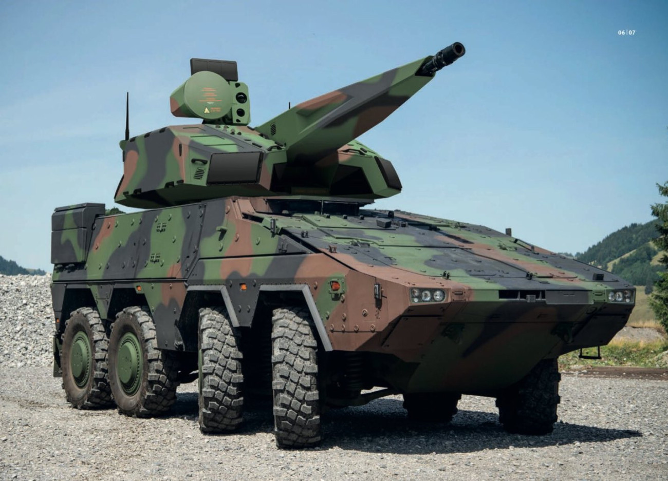 A Skyranger rendszert a 8X8-as kerékképletű Boxer harcjárművek is hordozhatják.