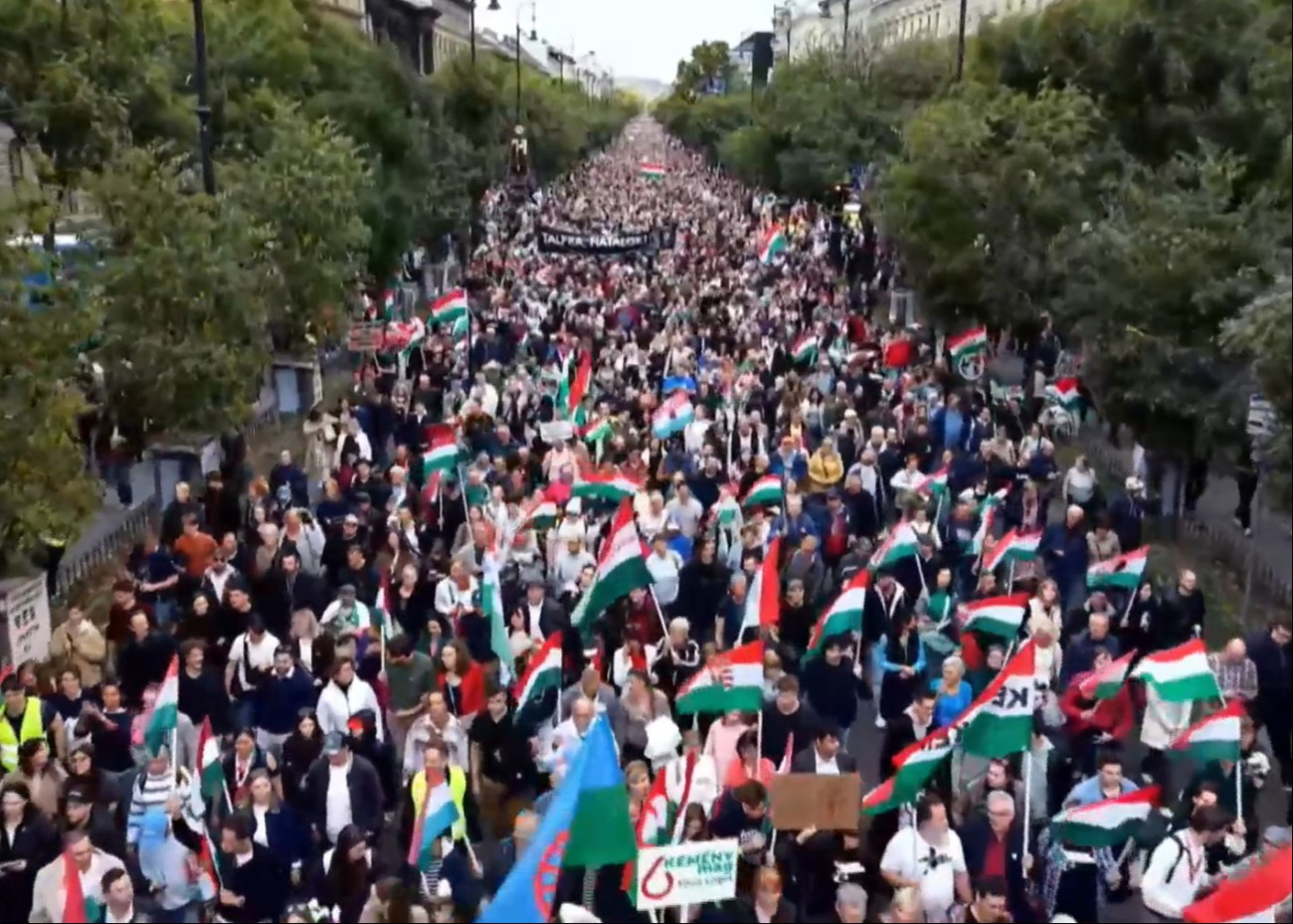 A Nemzeti Menet résztvevői (Forrás: Facebook/Magyar Péter - élő videó)