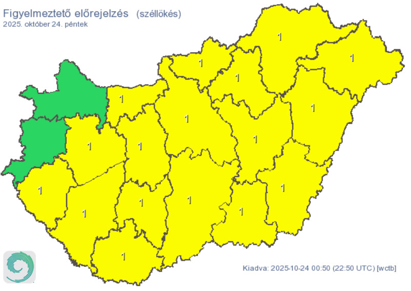 Citromsárga figyelmeztetések széllökés miatt (HungaroMet)