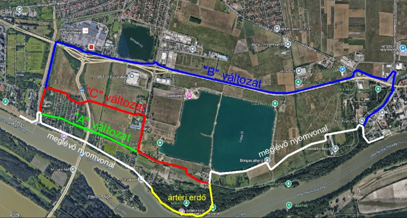 Alternatív útvonaljavaslatok Budakalászon az EuroVelo 6 kerékpárút vezetésére