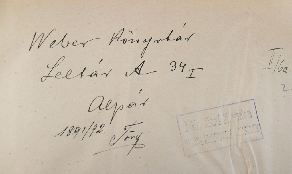 Az egy ideig a tanszék könyvtárosi feladatait ellátó Alpár Ignác bejegyzése. Fotó: BME/Rektori Hivatal/Kommunikációs Főigazgatóság