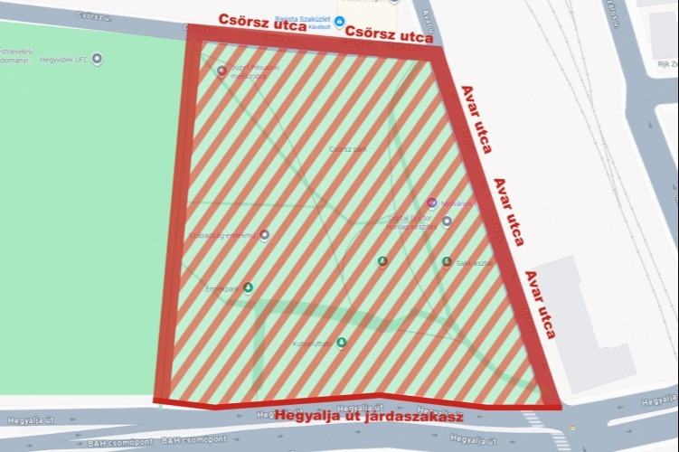 A XII. kerület világháborús bomba miatt 2026 február 20-án lezárt része. Forrás: Police.hu