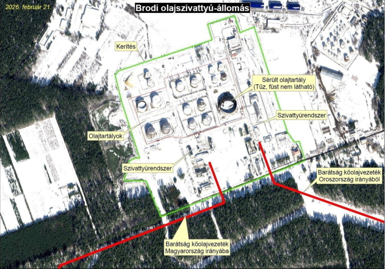 Budapest, 2026. március 2.
A Miniszterelnöki Kommunikációs Fõosztály által ezen a napon közreadott mûholdfelvételek bizonyítják, hogy a Barátság kõolajvezeték újraindításának technikai akadálya nincs.
MTI/Miniszterelnöki Kommunikációs Fõosztály