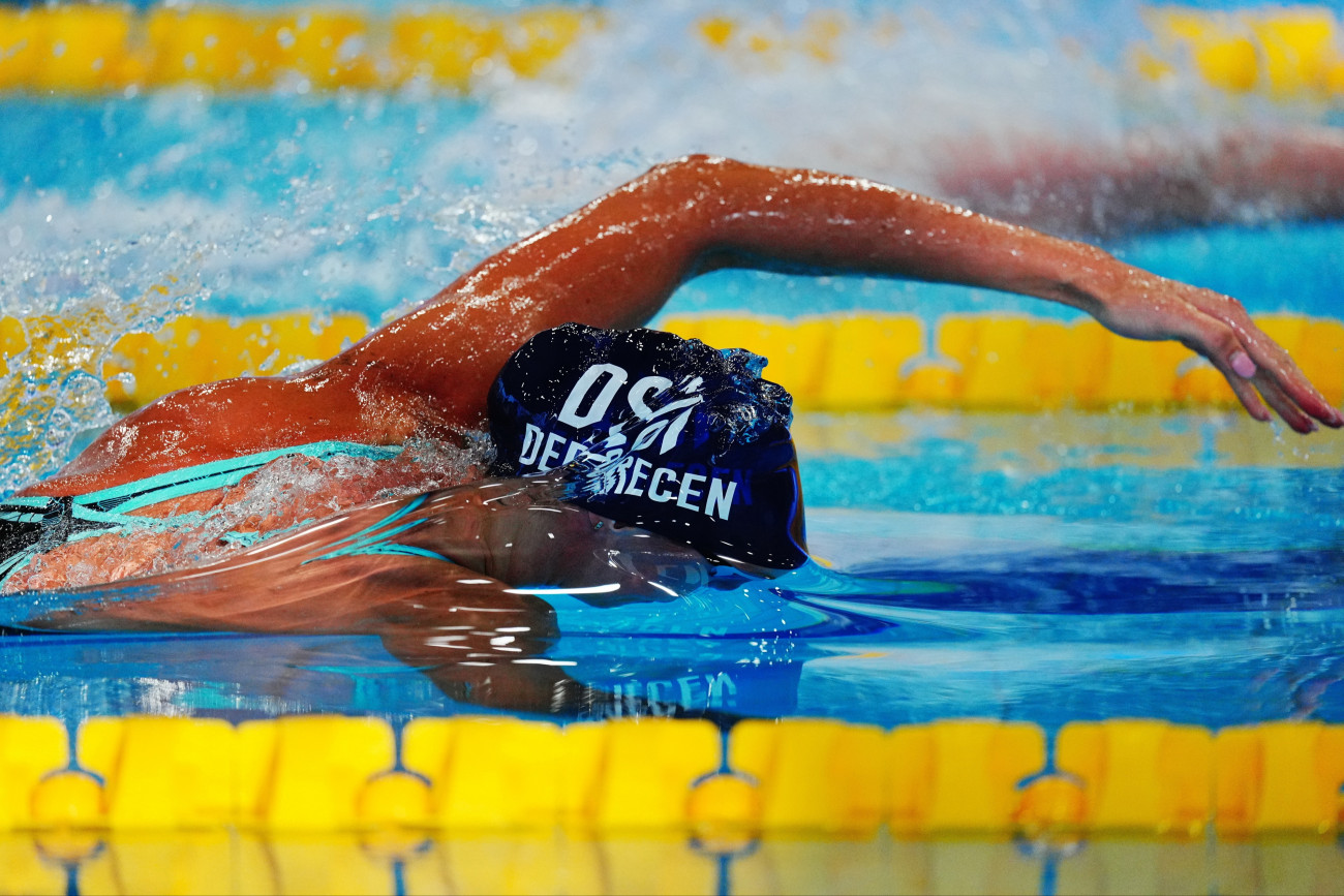 Sopron, 2026. április 16.
A késõbbi második helyezett Senánszky Petra a nõi 100 méteres gyorsúszás döntõjében az úszók országos bajnokságán Sopronban 2026. április 16-án.
MTI/Derencsényi István