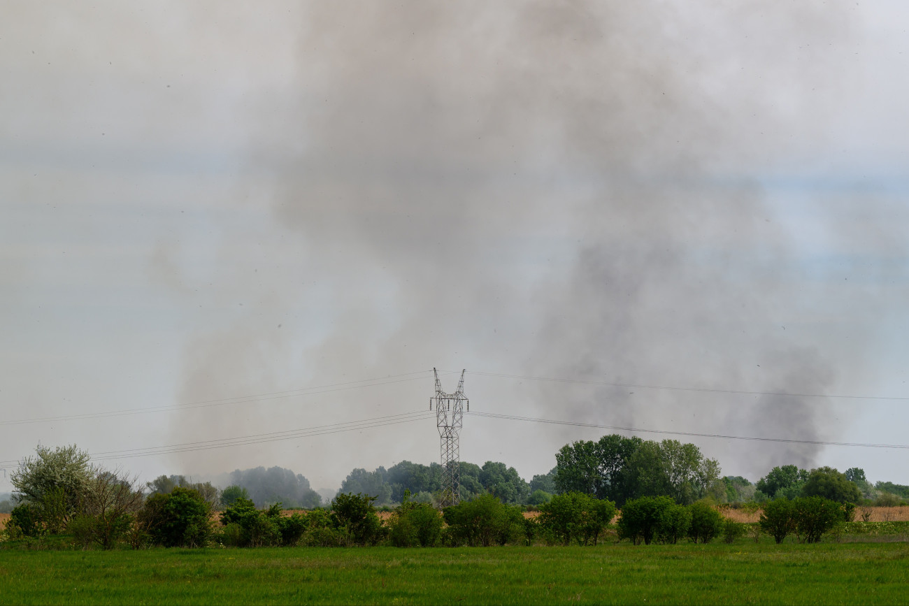 Várpalota, 2026. április 28.
Ég a nádas és a száraz fû Várpalota és Nádasdladány között, Õsibõl fotózva 2026. április 28-án.
MTI/Vasvári Tamás