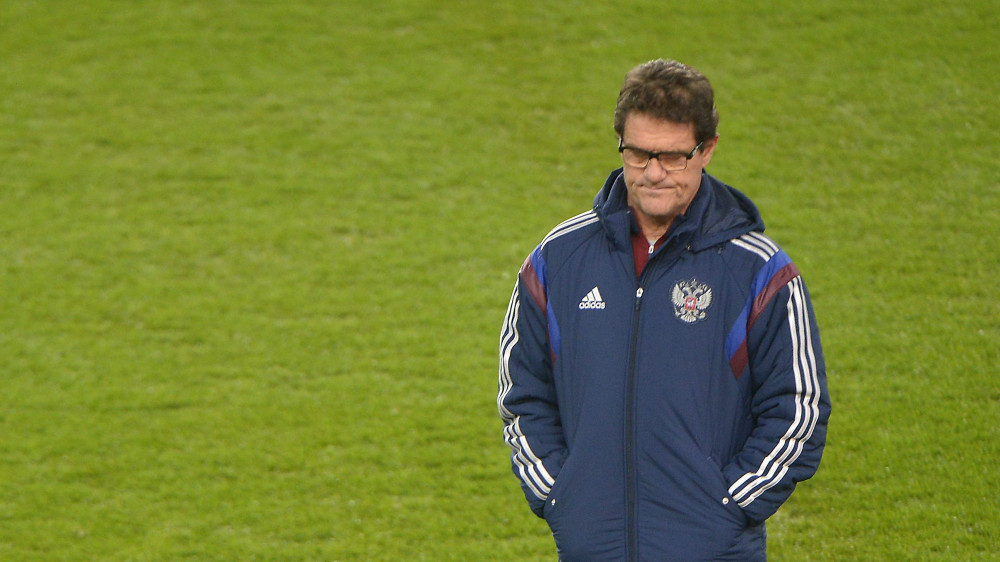 Fabio Capello, az orosz labdarúgó-válogatott olasz származású szövetségi kapitánya a magyar válogatott elleni barátságos mérkőzés előtti edzésen Budapesten, a Groupama Arénában 2014. november 17-én. A mérkőzést november 18-án este játsszák a Groupama Arénában.