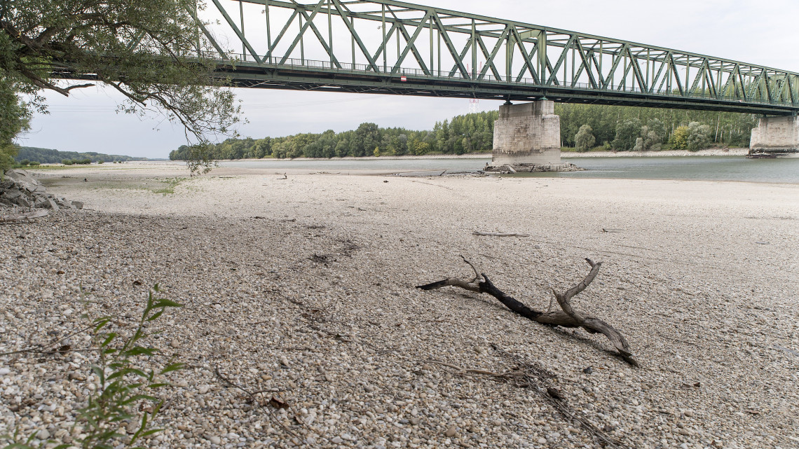 A Duna ártere alacsony vízállásnál Vámosszabadi határában 2018. augusztus 14-én.