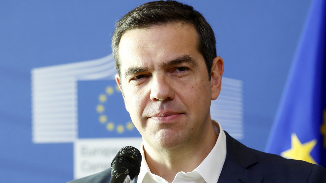 Brüsszel, 2018. június 24.Alekszisz Ciprasz görög miniszterelnök nyilatkozik a sajtó képviselőinek az informális uniós migrációs és menekültügyi munkaértekezlet után Brüsszelben 2018. június 24-én. (MTI/EPA/Julien Warnand)