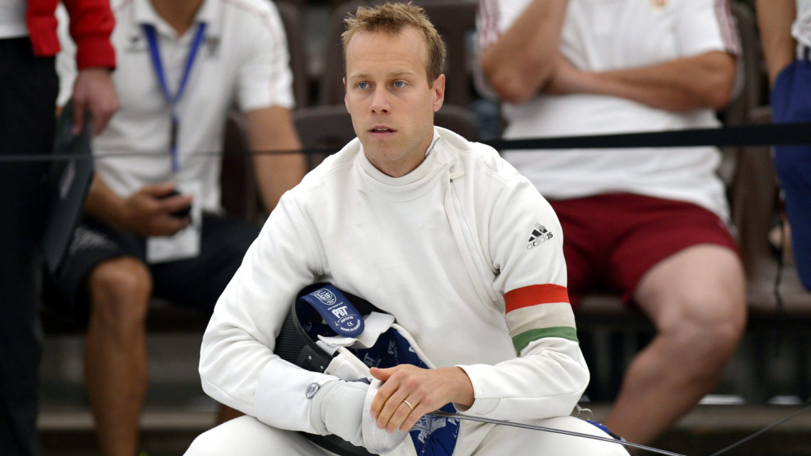 Kasza Róbert  a székesfehérvári öttusa Európa-bajnokság férfi vívás döntőjében 2014. július 13-án.