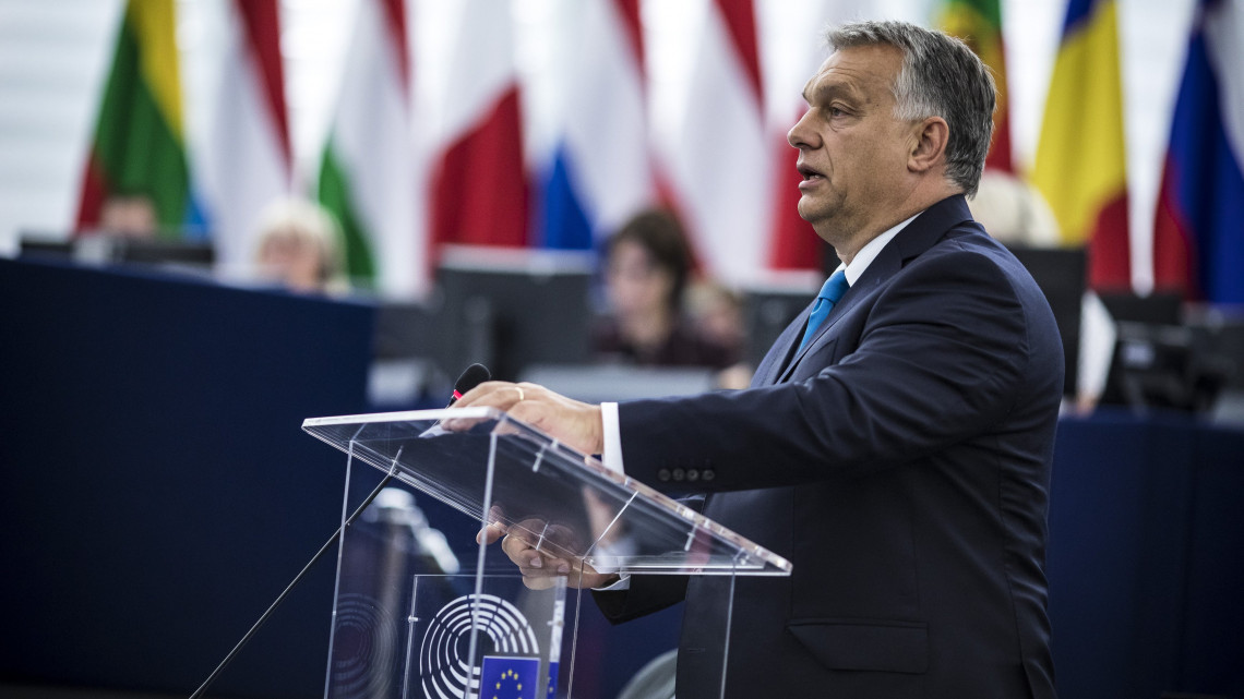 Orbán Viktor miniszterelnök felszólal az Európai Parlament vitáján 2018. szeptember 11-én.