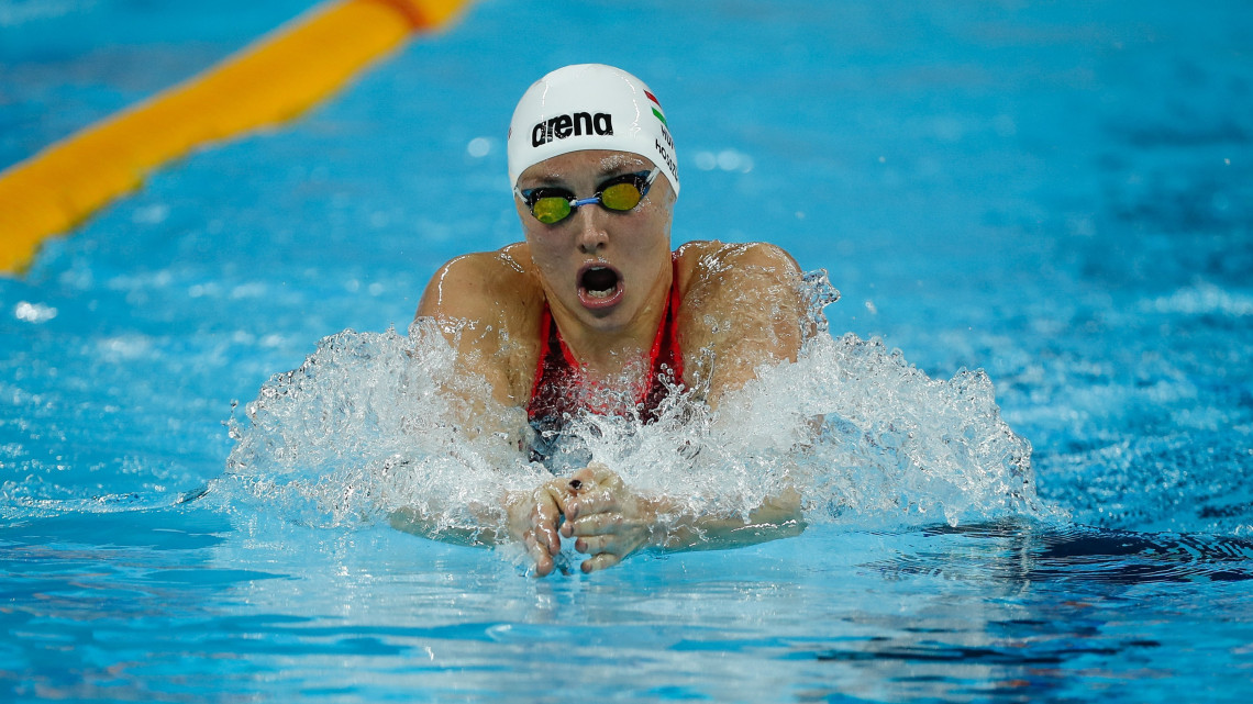 Hosszú Katinka a 400 méter vegyesúszás előfutamában a kínai Hangcsouban zajló rövidpályás úszó-világbajnokságon 2018. december 11-én.