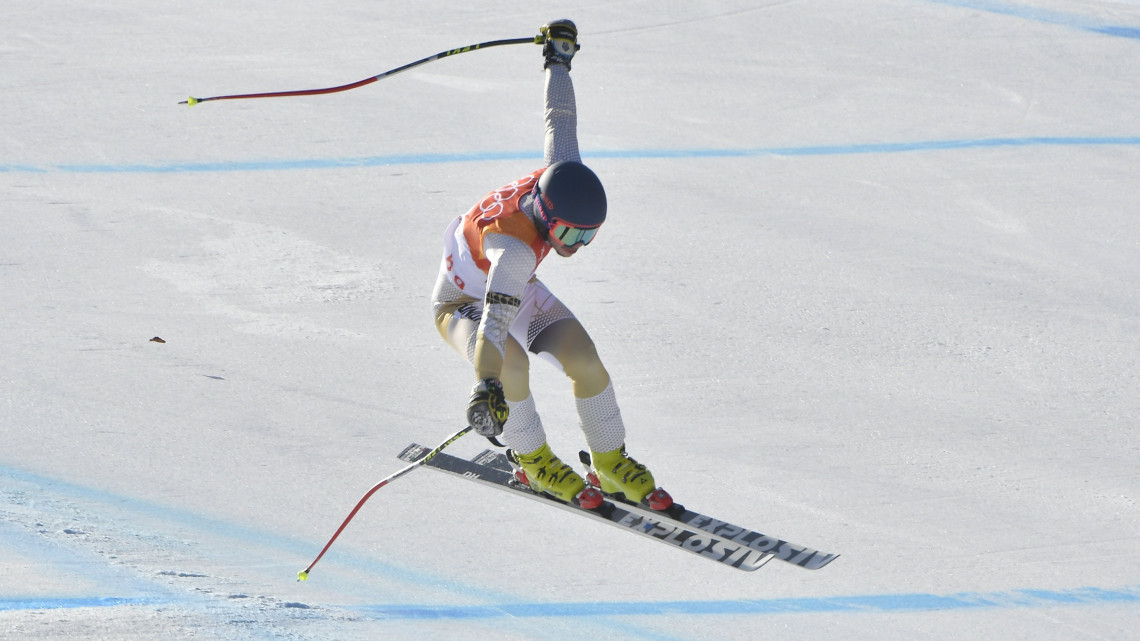 Kékesi Márton a phjongcshangi téli olimpia férfi alpesi sízők kombinációs versenye lesiklás futamában a Dzsongszon Alpesi Központban 2018. február 13-án.