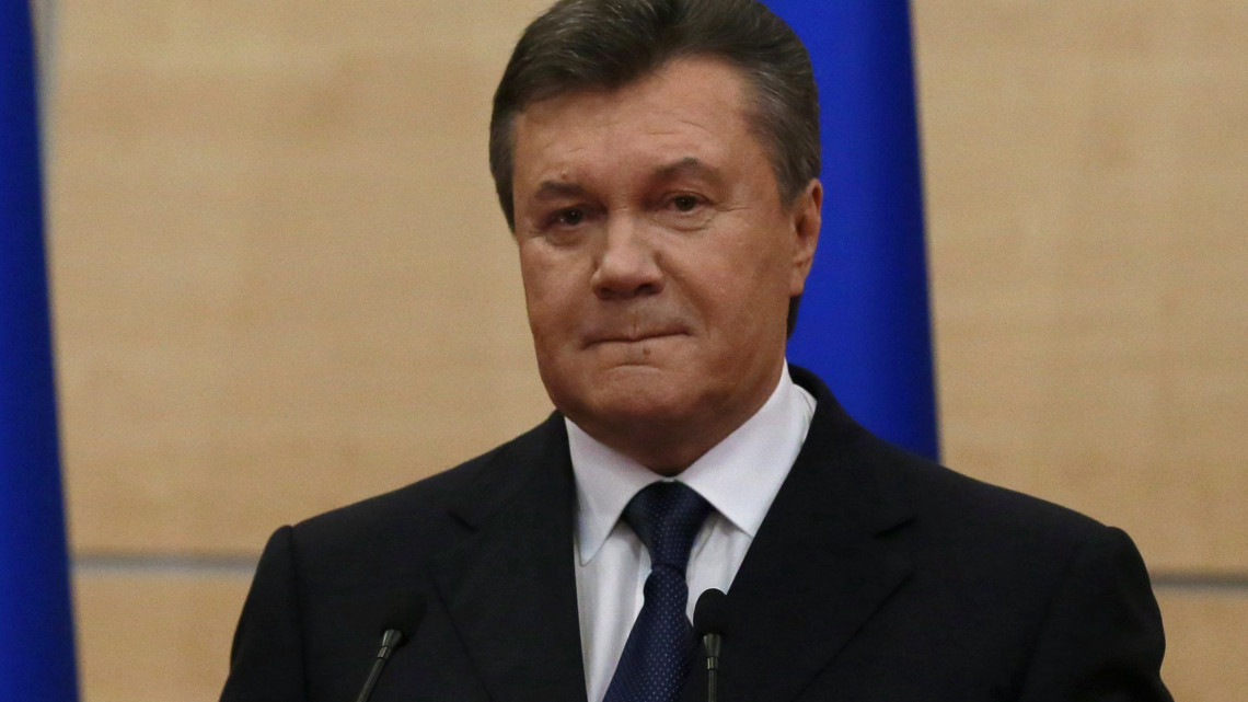 Rosztov-na-Donu, 2014. március 11.Viktor Janukovics leváltott ukrán államfő sajtótájékoztatót tart a dél-oroszországi Rosztov-na-Donuban 2014. március 11-én. Janukovics a tájékoztatón kijelentette, hogy továbbra is Ukrajna legitim elnökének és a fegyveres erők főparancsnokának tartja magát, a május végére kitűzött ukrán elnökválasztást pedig törvénytelennek nevezte.(MTI/EPA/Szergej Ilnyickij)