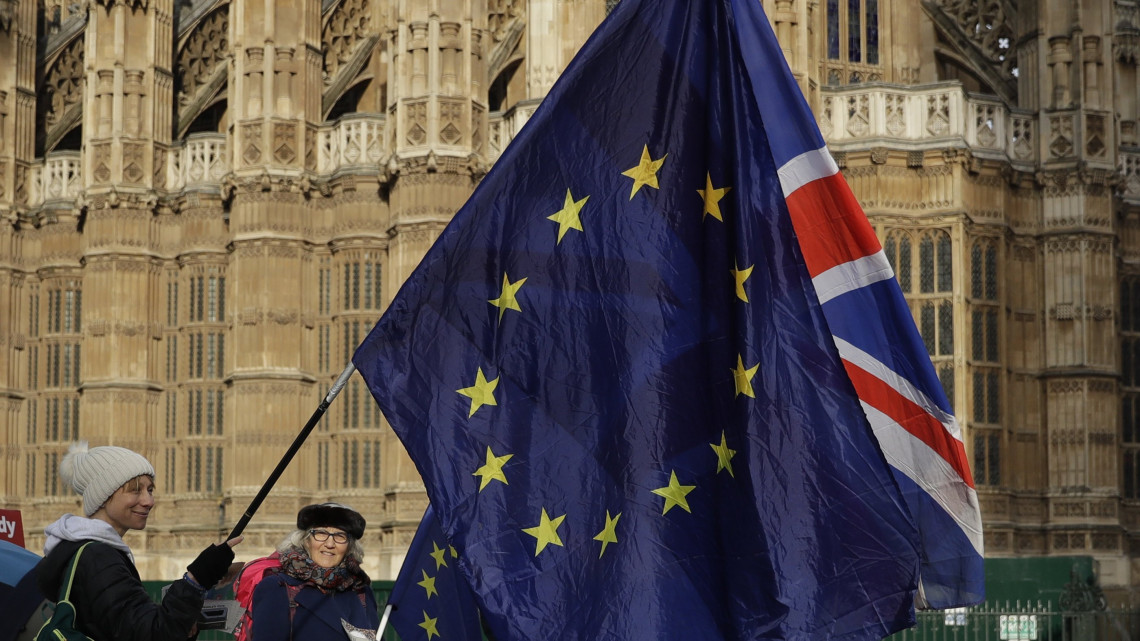 A Nagy-Britannia Európai Unióból való kilépését, azaz a brexitet ellenző tüntetők Londonban 2019. január 29-én. A brit parlament alsóháza vitanapot tart a kormány tervezett lépéseiről a brexittel kapcsolatban.