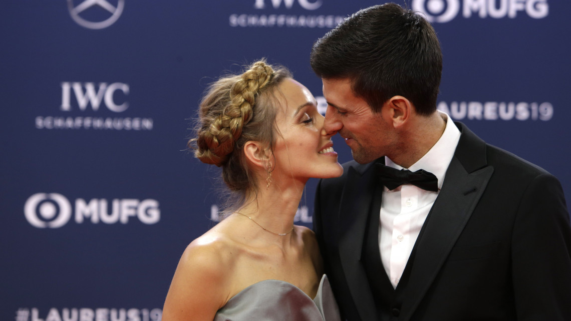 Novak Djokovic és felesége, Jelena Djokovic a Laureus Sport Világdíjak átadási ünnepségén Monacóban 2019. február 18-án.