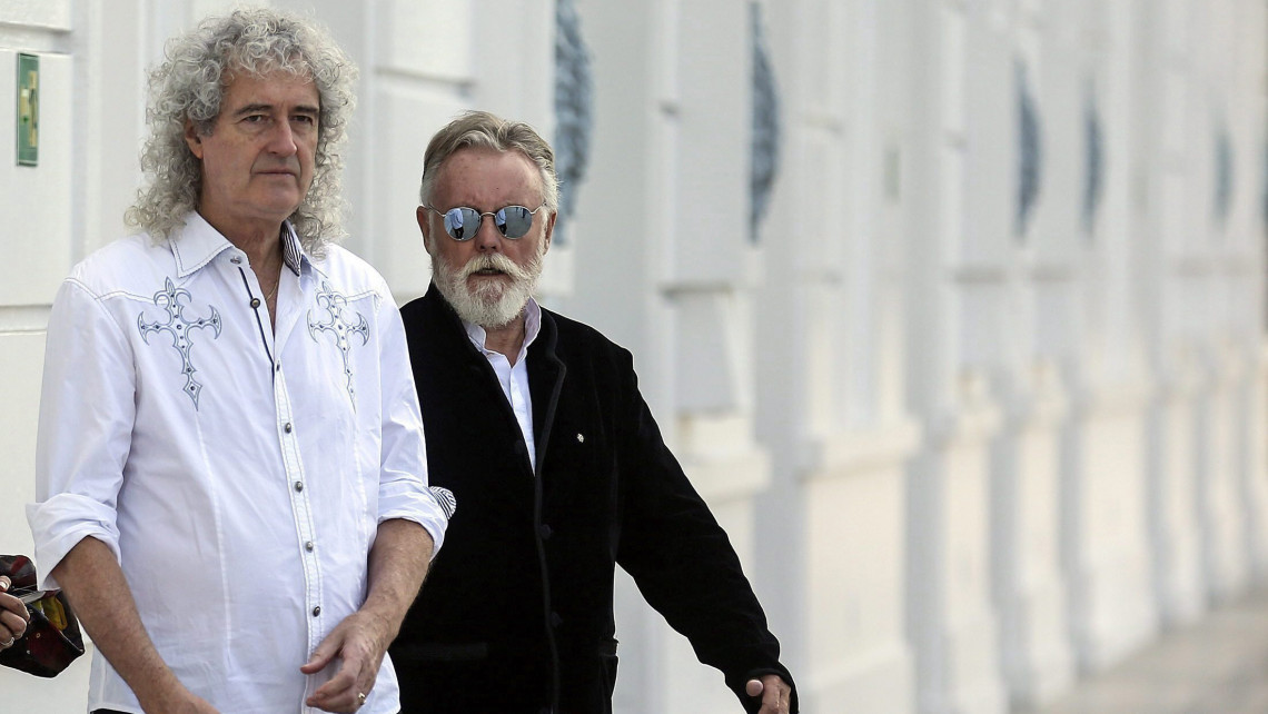 Rio de Janeiro, 2015. szeptember 10Brian May (b) és Roger Taylor, a brit Queen zenekar tagjai Rio de Janeiróban 2015. szeptember 10-én, ahol szeptember 18-án fellépnek a 30. Rock in Rio fesztiválon. (MTI/EPA/Antonio Lacerda)