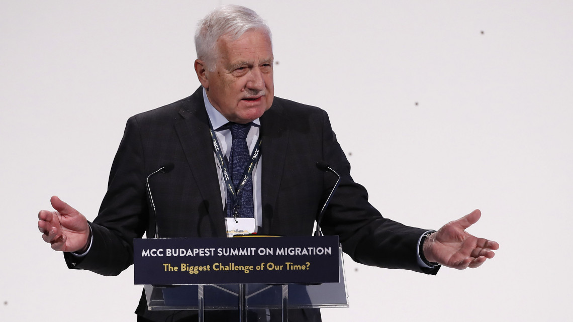 Václav Klaus korábbi cseh államfő beszél a Mathias Corvinus Collegium (MCC) háromnapos migrációs konferenciáján Budapesten, a Várkert Bazárban 2019. március 23-án.