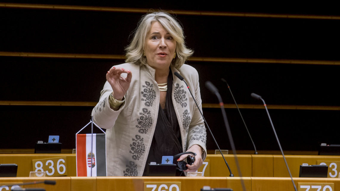 Az Európai Parlament honlapján közreadott képen Morvai Krisztina európai parlamenti független képviselő felszólal a jogállamiság magyarországi helyzetéről tartott vitán a parlament plenáris ülésén Brüsszelben 2019. január 30-án.